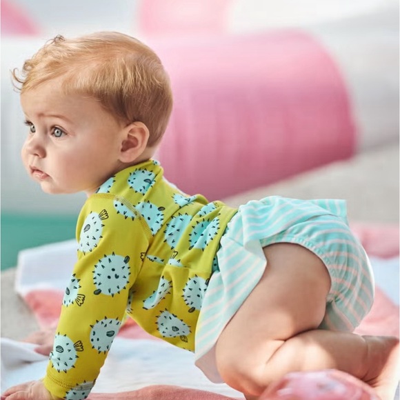 Hanna Andersson Fish Print and Striped Swim Diaper Cover rashguard and skirted b - Picture 1 of 4